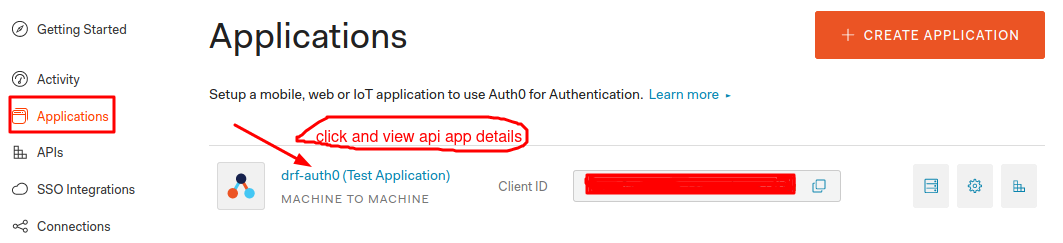 Auth0 API app detail