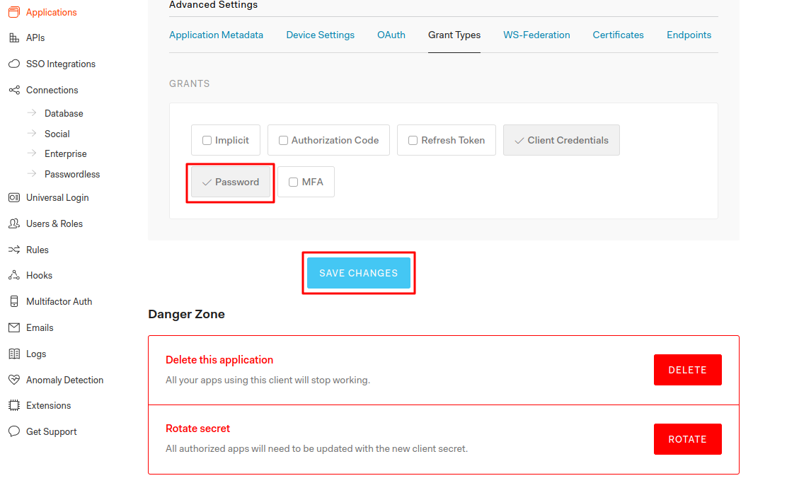 Auth0 API app detail